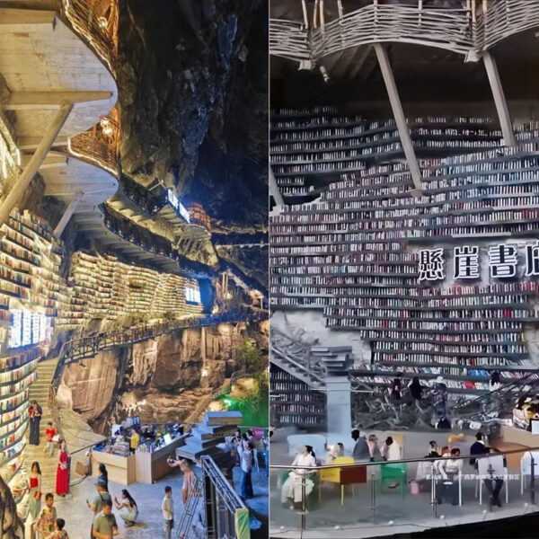 Mianhua Library is Not AI-Generated, Just a Real Library Carved Into the Side of a Cliff
