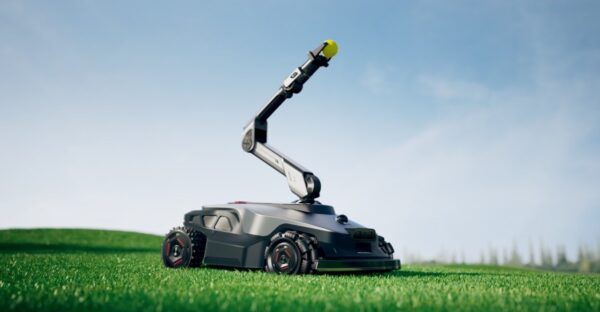 This robot lawnmower is designed to pick fruit and throw your dog a ball