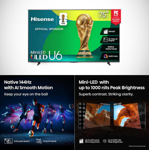 Large Screens Get Real with the 75″ Hisense U6 Series Mini-LED 4K UHD Smart Fire TV (75U65QF)