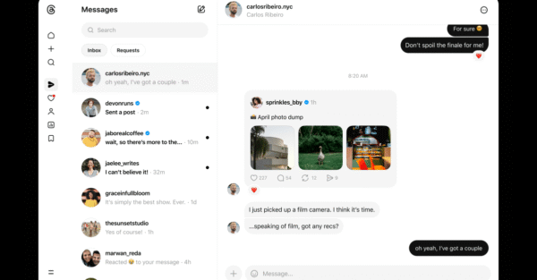 Threads is finally getting DMs on the web